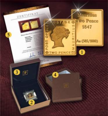 Goldbriefmarke "Blaue Mauritius" - Zubeh&ouml;r