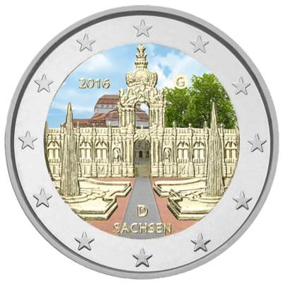 2 Euro Münze Sachsen 2016 coloriert münzengünstiger.de